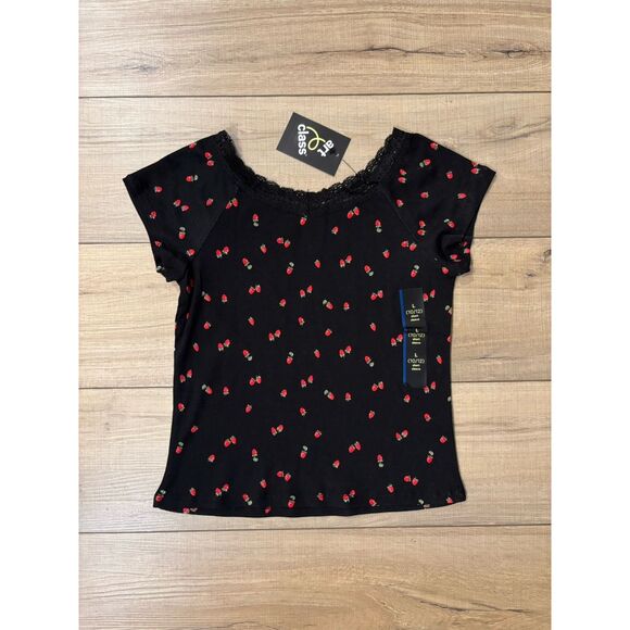 art class Other - 🍓 NWT Art Class Black Lace Short Sleeved Girls Shirt L 10 12 Strawberries